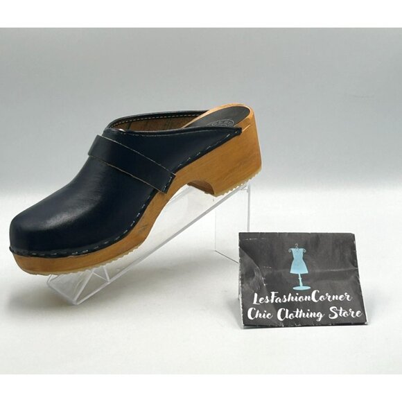 Ugglebo Toffeln Women's Blue Leather Clogs Wooden Sole Slip-On Sz 11.5 (42) 3017 - Picture 15 of 16